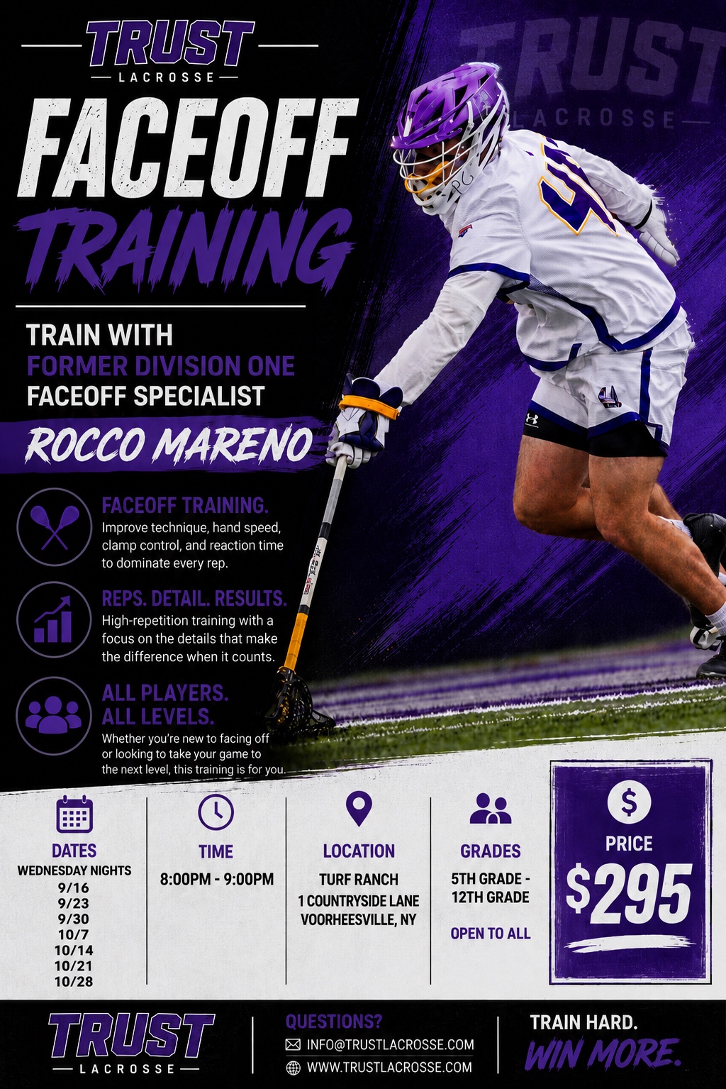 Trust Lacrosse Faceoff Training with Rocco Mareno flyer